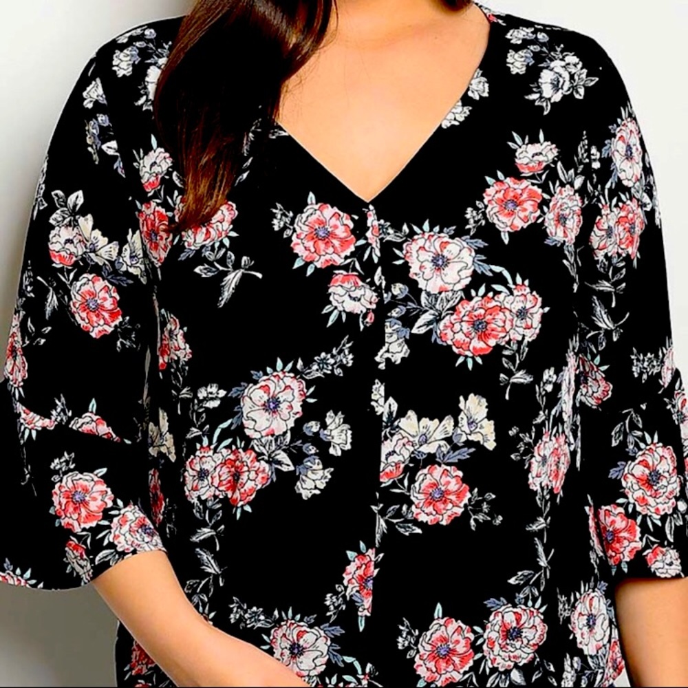 *3 for $30* Black Bell Sleeve Floral Cardigan